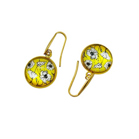 earrings steel gold with yellow flowers2
